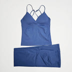 NCLAGEN Women Sportwear Vision Set Twist Front Longline Top + Flares 2 Pieces Fitness Suit Workout Running Outfit Gym Clothing