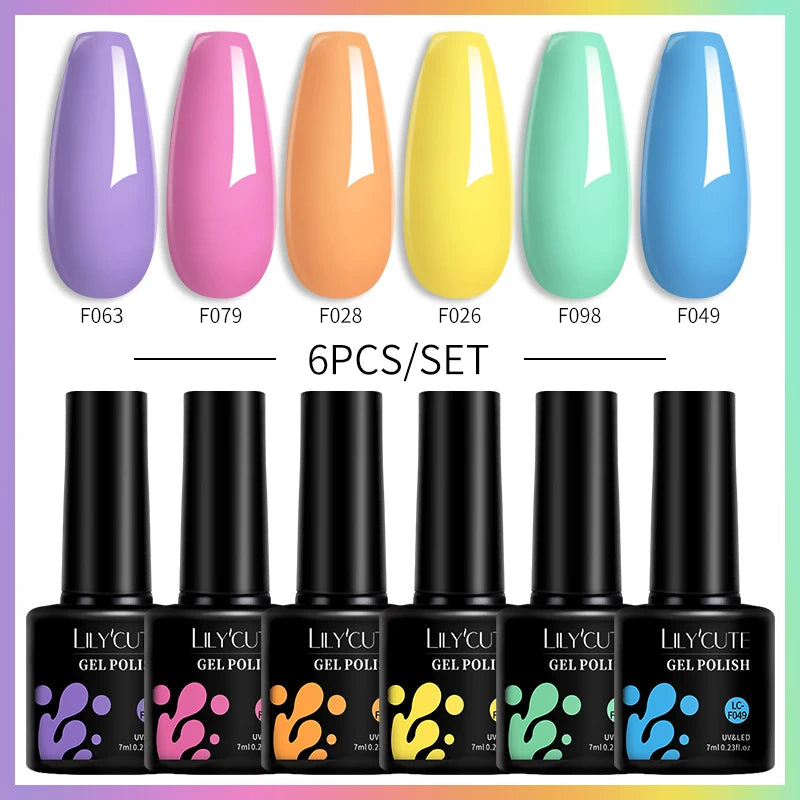 LILYCUTE 7ML 6PCS Neon Gel Nail Polish Set fluorescent Series Color Changing Semi Permanent Soak Off Manicure kit Nail Art Gel