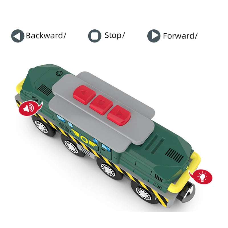 Kid Magnetic Electric Train Car Locomotive Wooden Track Slot Diecast Railway with Two Carriages Train Wood Toy Biro Leduo Track