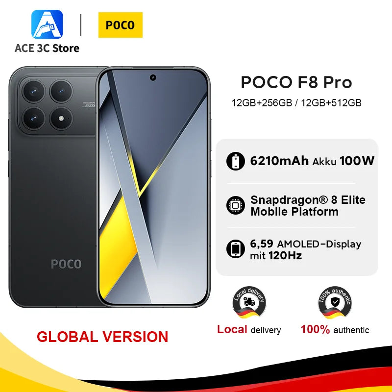Global Version POCO F8 Pro Snapdragon 8 Elite Processor Smartphone 6.59" 120Hz HyperRGB Display 6210mAh Battery 100W HyperCharge Image principale du produit