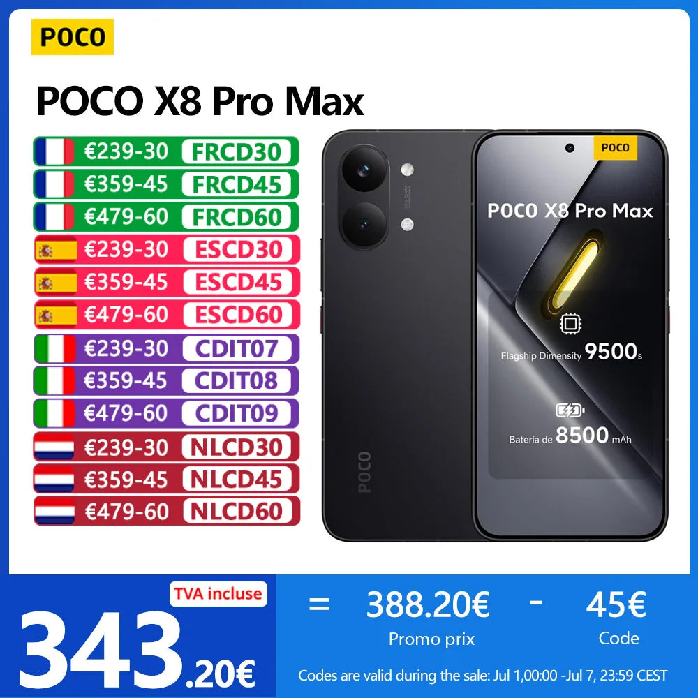 Poco X8 Pro Max 5g, Nfc, Mediatek Dimensity 9500S, 1.5K Amoled Display, 6.83", 120Hz, 50Mp Camera, Ip68...