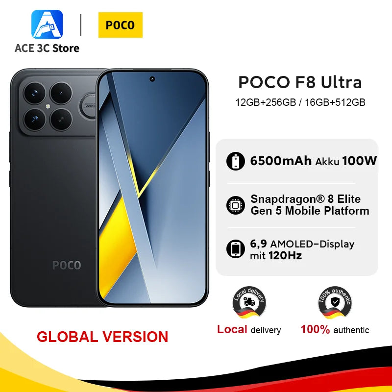 Global Version POCO F8 Ultra Snapdragon 8 Elite Gen 5 Smartphone 6.9" 120Hz AMOLED Display 6500mAh 100W Battery Xiaomi Telephone