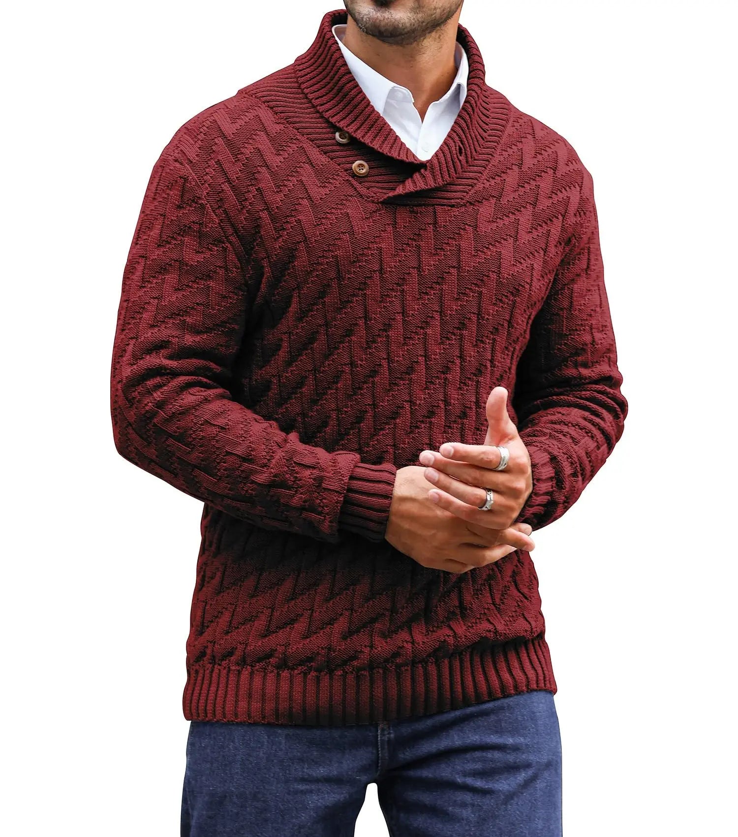 Men's Sweater Spring Shawl Collar Pullover Solid Color Sweater Casual Cable Knit Button-Up Pullover High Quality Tops US Size