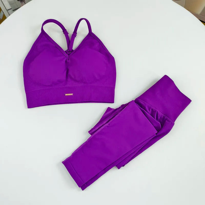 Women's Seamless Yoga Suit High Waist Sports Bra Leggings Gym Set Fitness Suit Workout Leggings Set Pilates Sportswear Outfit