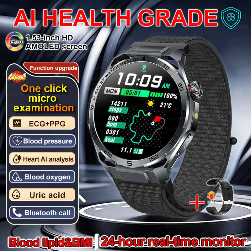 ECG High-end Health Smart Watch Men Blood pressure lipids bloodoxygen Body analysis Uric acid Health Tracker Smartwatch Men lady