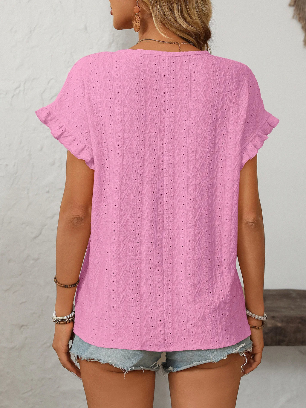 Solid Casual Loose Blouses For Women Fashion 2025 Summer Women's Hollow Short Sleeve Shirts And Blouses Elegant Female Blue Tops