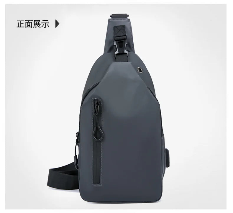Men Bag Fashion New Solid Color Men Chest Bag Outdoor Casual Fashion One Shoulder Crossbody Bag Nylon USB Charging Shoulder Bags