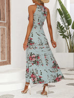 Women's Floral Print High Slit Thigh Halter Dress - Summer Sleeveless Sexy Bodycon Beach Party Clubwear