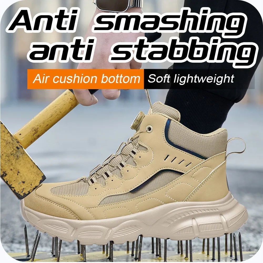 Rotary Buckle Safety Shoes for Man with Steel Toe Cap Anti-smashing, Anti-puncture, Anti-slip Work Safety Boots Industry Welding