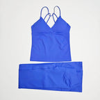 NCLAGEN Women Sportwear Vision Set Twist Front Longline Top + Flares 2 Pieces Fitness Suit Workout Running Outfit Gym Clothing