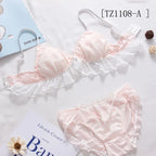 Female embroidered bow lingerie briefs set Japanese sweet bra set triangle cup without steel ring bra student underwear