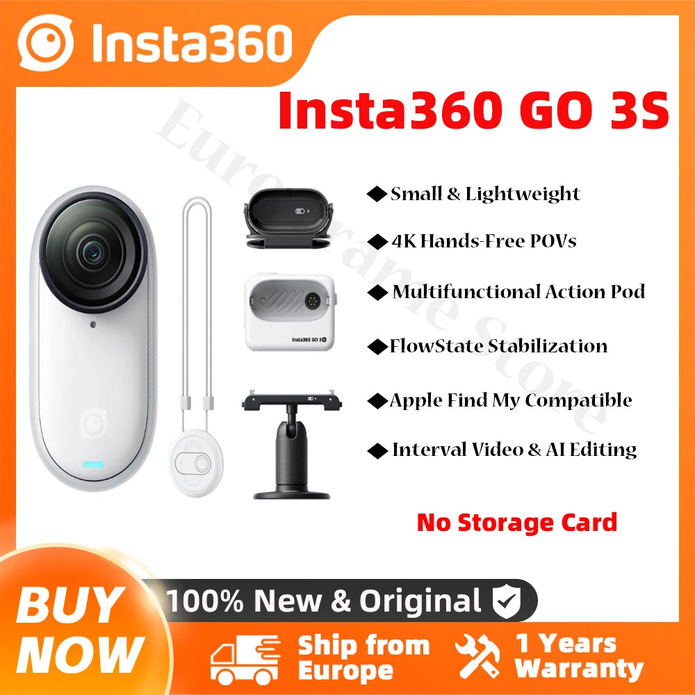 Insta360 New GO 3S - 4K Tiny Camera, Portable and Versatile, Hands-Free, POV, Mount Anywhere, Stabilization