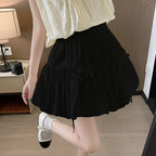 Sweet Bow Pleated Fluffy Skirts for Women Summer Korean Style Elastic Waist Lantern Skirt Woman Loose White A-Line Short Skirts