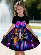 Kpop Cartoon Graphic Dress for Girls Funny Gift for Fan Harajuku Girl Clothes Summer Tops Short Sleeve Dress Children's Clothing