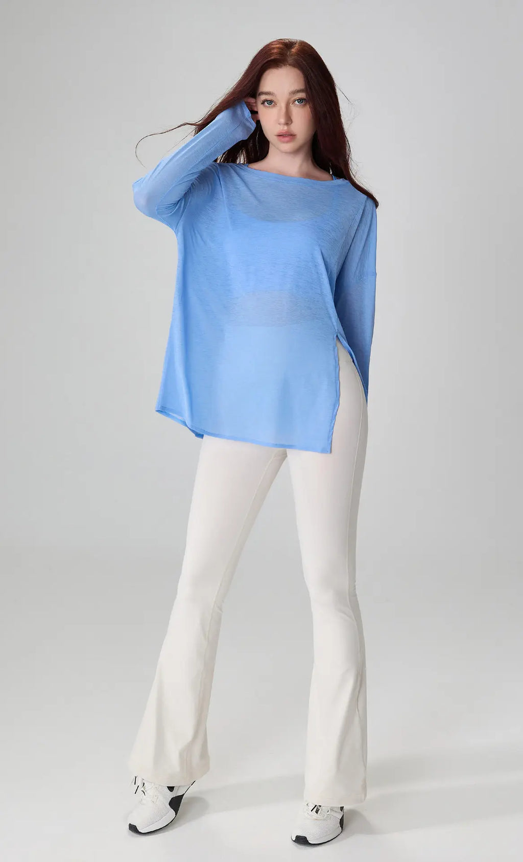 Breathable Long Sleeve Yoga Cover up Lightweight Quick Dry Running Top for Women Loose Fit Simple Sport Fitness Outdoor Leisure