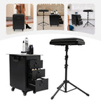 Rolling Makeup Train Case w/Tattoo Armrest Stand,Beauty Trolley Case with 3 Drawers, 4 Universal Wheels, and Combination Lock