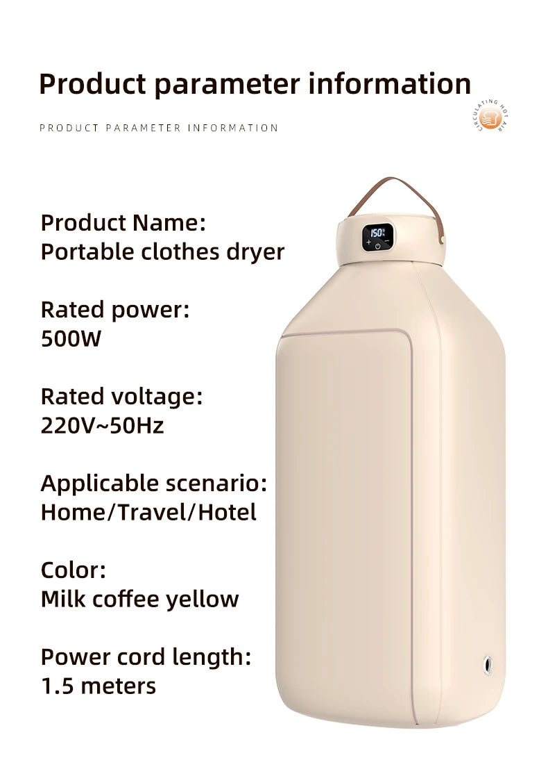 Portable Electric Dryer Multifunctional Dryer Foldable Timed Fast Drying Low-noise Warm Air Heating Clothing Care Mini Dryer