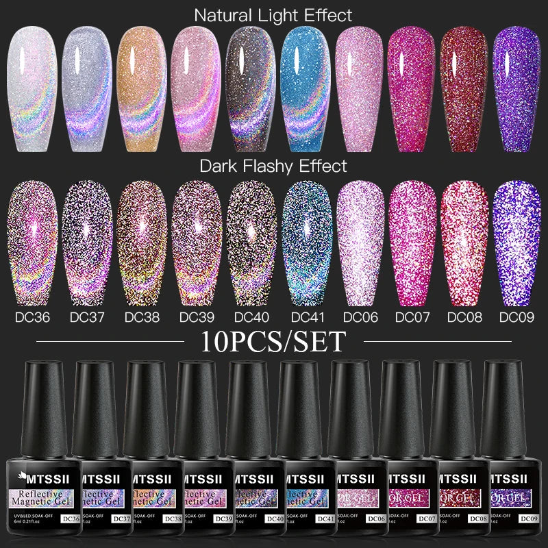 10/12PCS/SET Cat Magnetic Gel Nail Polish Set 9D Reflective Glitter Gel Semi Permanent UV Gel Soak Off Sparkling Nail Art Kits