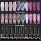 10/12PCS/SET Cat Magnetic Gel Nail Polish Set 9D Reflective Glitter Gel Semi Permanent UV Gel Soak Off Sparkling Nail Art Kits