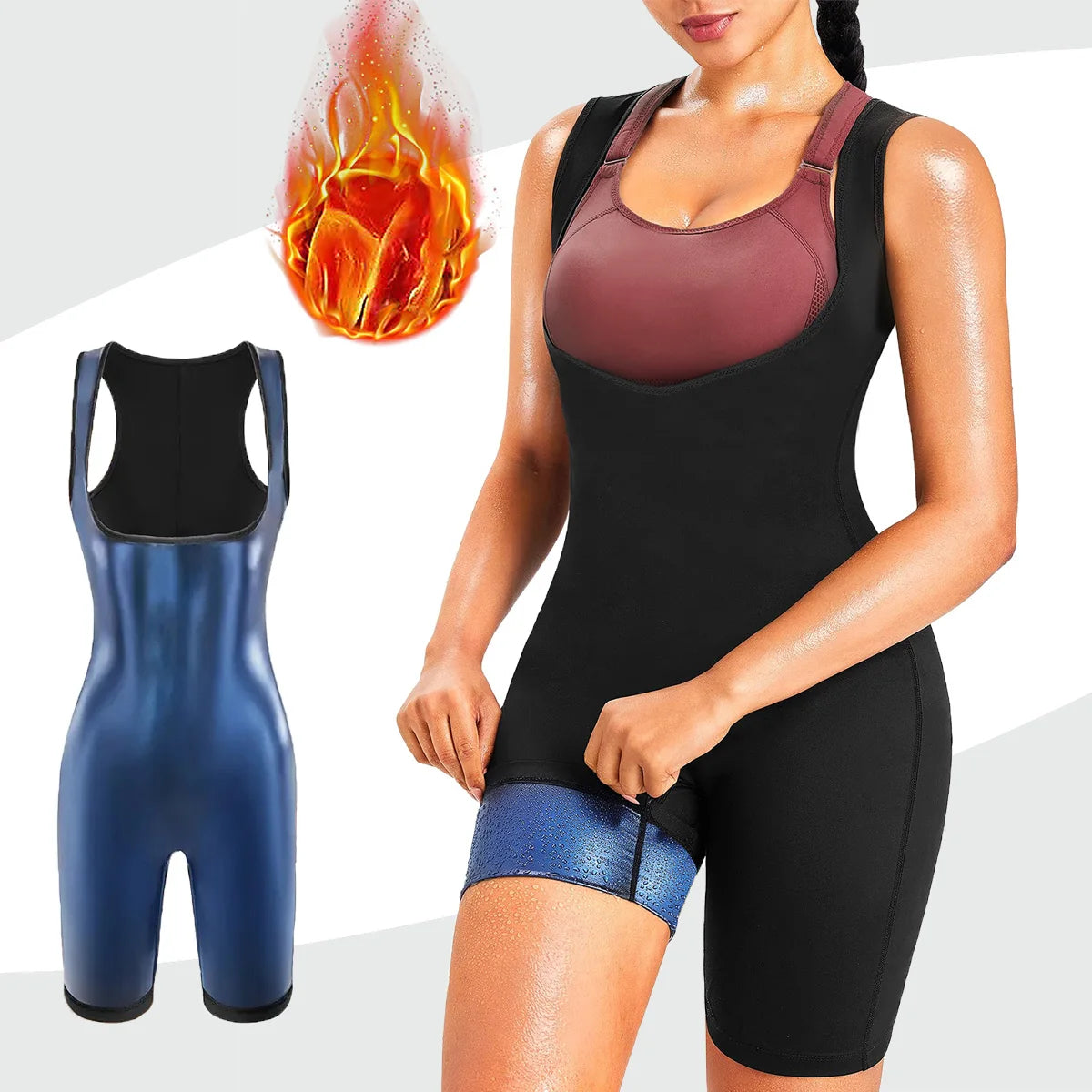 Sauna suits, women's full-body exercise jumpsuits, women's sauna suits, sweat-wicking tops, vest shaping clothes, hot jumpsuits Image principale du produit