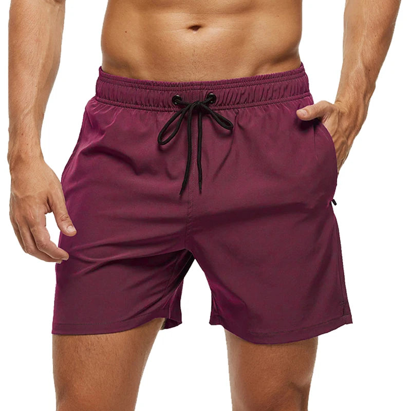 Escatch 2026 Summer Man Swimwear Solid Fashion Quick Dry Drawstring Elastic Waist Surfing Zipper Pocket Gym Beach Pants Shorts