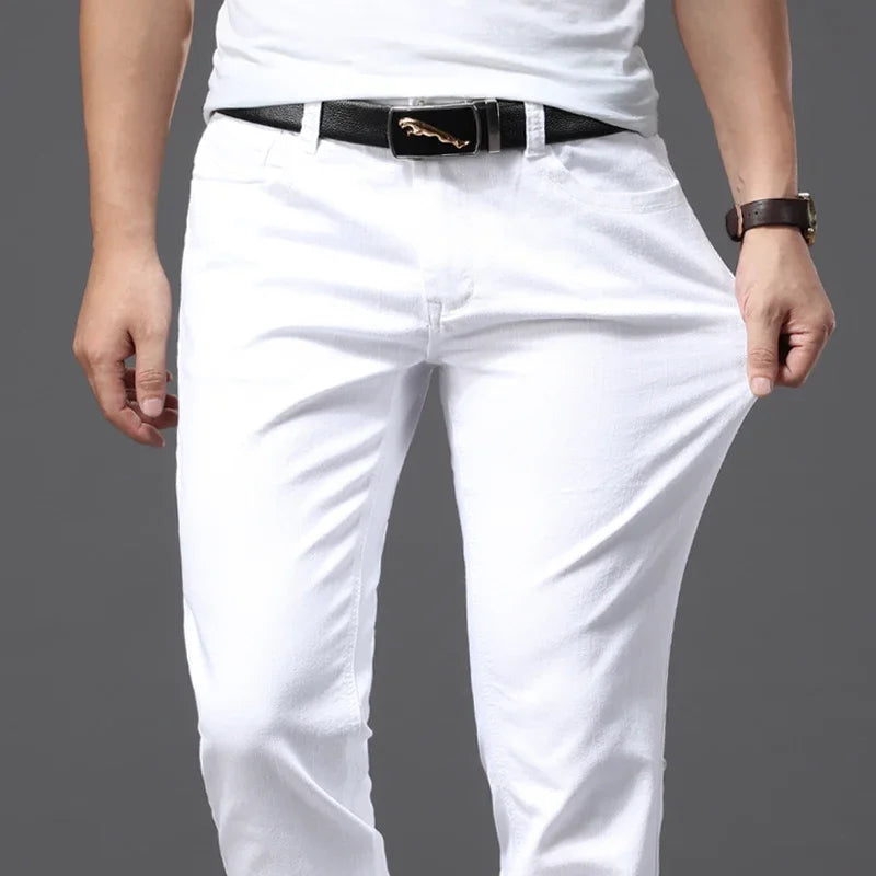 Men White Jeans Fashion Casual Classic Style Slim Fit Soft Trousers Male Brand Advanced Stretch Pants Main image