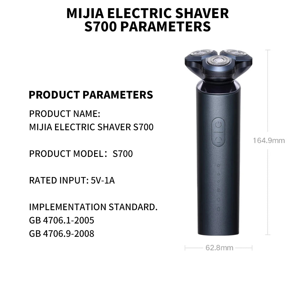 New MIJIA Electric Shaver S700 Portable Flex Razor 3 Head Shaving IPX7 Waterproof Washable Beard Trimmer Trimer Cutter 30 day