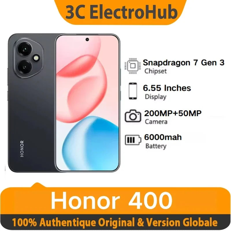 Honor 400 - Snapdragon 7 Gen 3, AMOLED 120Hz, 6000 mah,200MP + 50 MP AI Super Camera, 6.55 inches Smartphone Main image