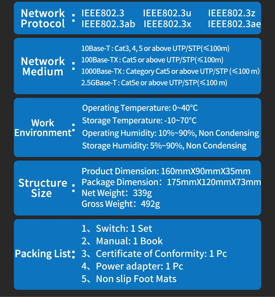 HORACO 2.5GbE Managed Switch 8 Port 2.5GBASE-T Network Switcher 10G SFP+ Slot Uplink Web Managed Hub Internet Splitter Fanless