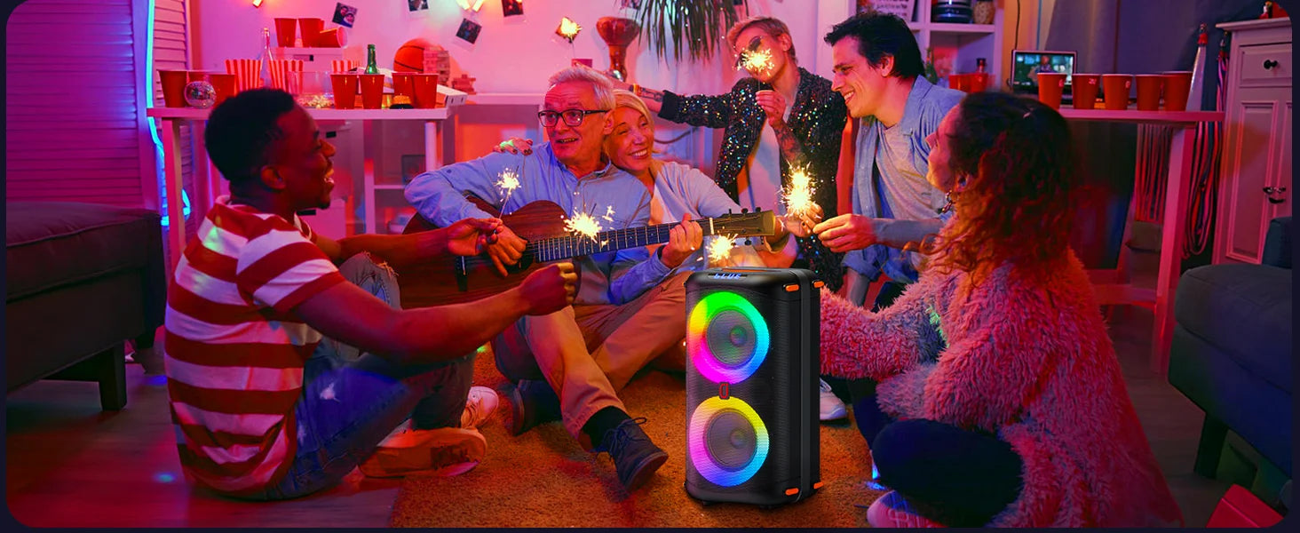 T27 Wireless Bluetooth Speaker, Karaoke Machine with 2 Microphone, Home Karaoke Party Speaker with Led Light