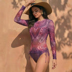 Women's Two Piece Swimwear Long Sleeve Mesh Swimsuit UPF 50+ High Elasticity Padded 2026 New Beach Bathing Suit Beachwear
