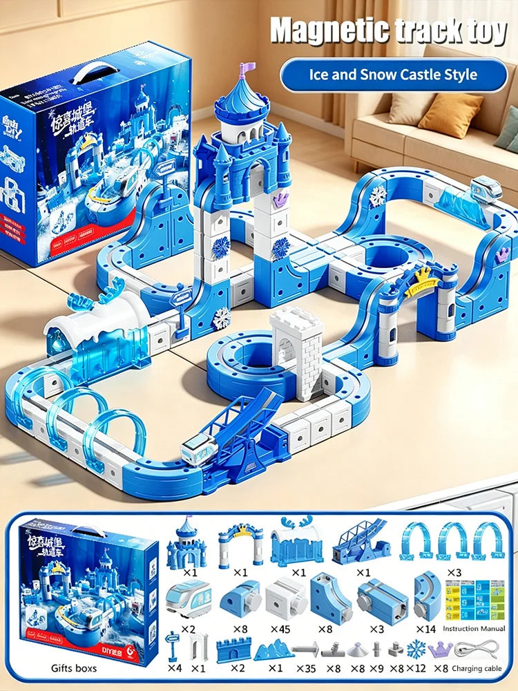 Magnetic Train Toy For Boys Track 1:64 Electric Rail DIY Magic Vehicle Model Toys Education 3 Years Children Gifts
