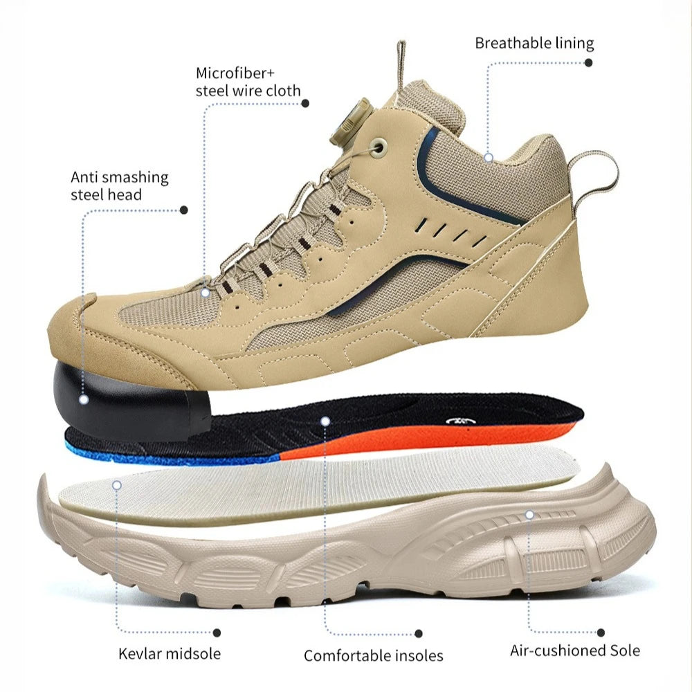 Rotary Buckle Safety Shoes for Man with Steel Toe Cap Anti-smashing, Anti-puncture, Anti-slip Work Safety Boots Industry Welding