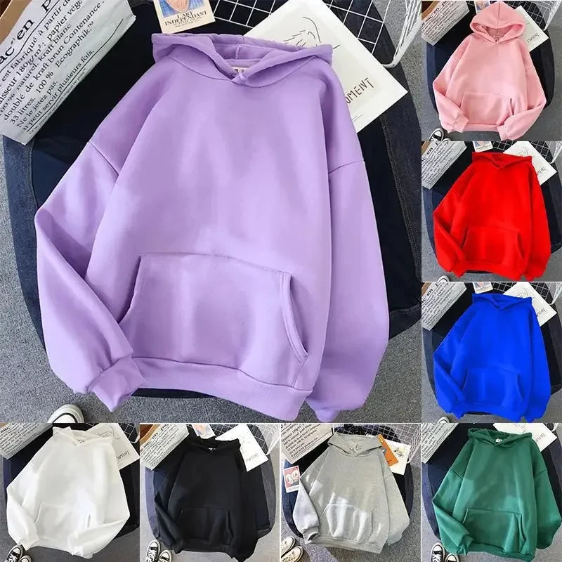 2024Autumn Casual Women's Solid Hoodie Comfortable Strecth Sweatshirts Loose Pocket Warm Clothes Fashion Street Female Pullovers Image principale du produit