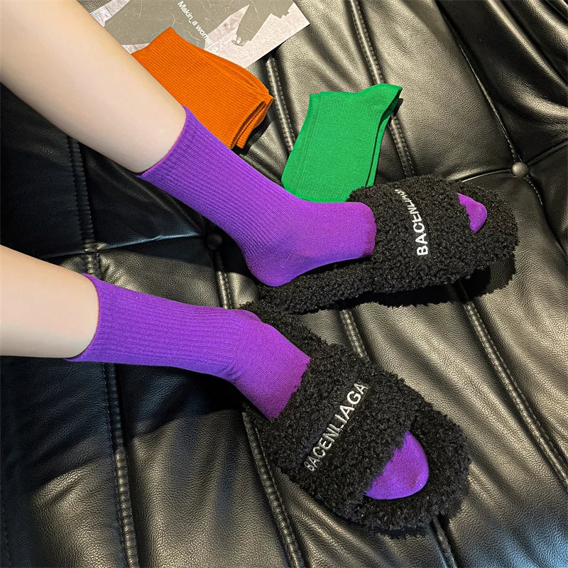 33 Colors Summer Cotton Soft Socks Happy Colorful Women's Mid-tube Stocking Fashion Trend Red Green Ankle Sox Autumn Hosiery