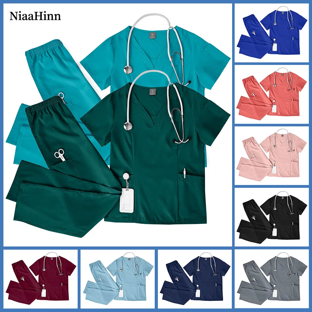 Niaahinn Scrubs Uniforms Sets Wholesale Medical Scrub Stretch Suit Healthcare Nursing Uniform Unisex Surgical Uniforms Woman Men Main image