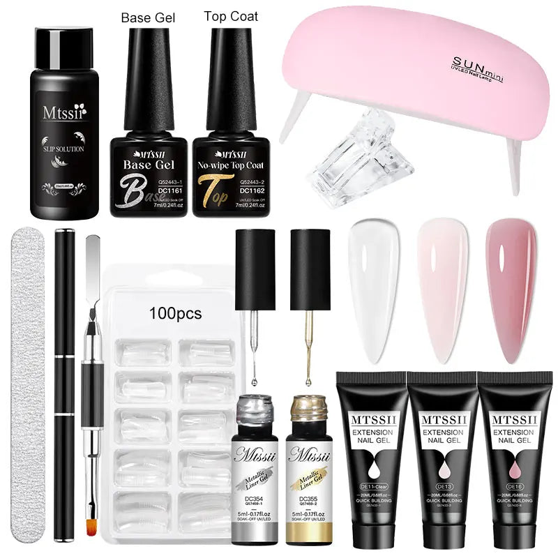 24PCS/Set 20ml Poly Naili Extension Gel  Kit Mini UV Lamp Sealer With Base Top Coat Professional Poly UVNail Gel Kit Starter Kit
