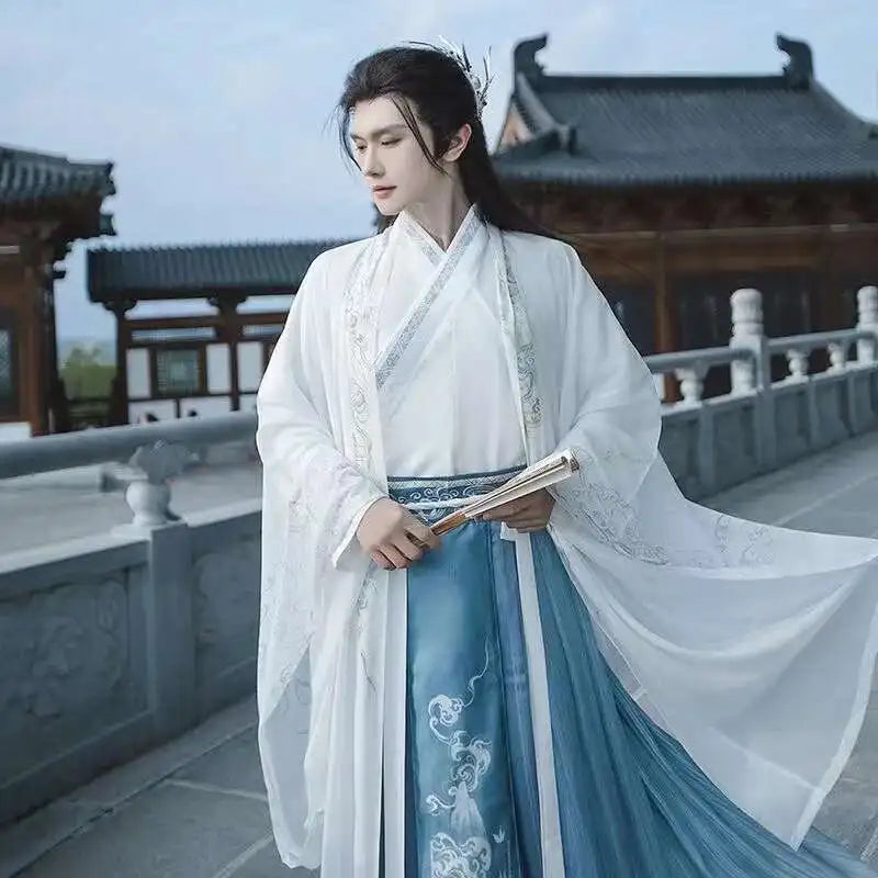Original Chinese Floral Clouds Hanfu Dress Men Women Traditiional Weijin Period Gradient Costume Niche Fairy Cosplay Clothing