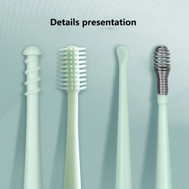 Double-headed spiral silicone ear cleaning swabs set - washable and reusable for ear wax removal and ear cleaning tools