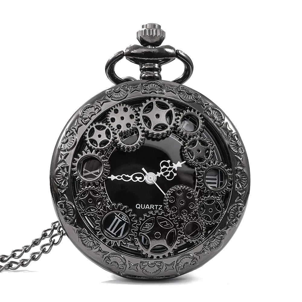 Steampunk Copper Vintage Hollow Gear Hollow Quartz Pocket Watch Necklace Pendant Clock Chain Men Women with Chain Gifts Image principale du produit