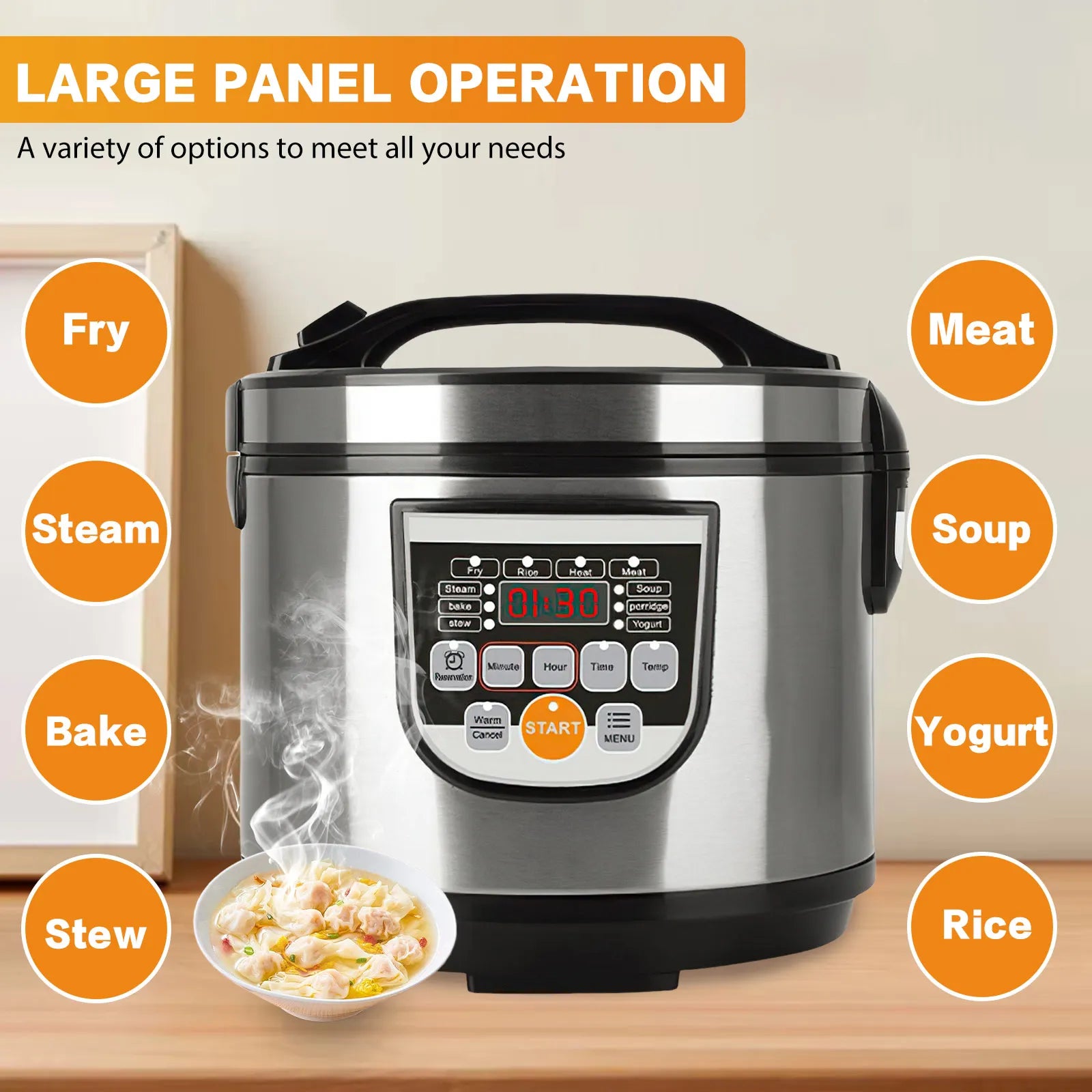 5L Electric Rice Cooker Smart Digital Portable Car Rice Cooker Truck Multi-Cooker Soup Porridge Cooking Food Steamer For Home