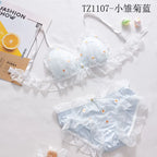 Female embroidered bow lingerie briefs set Japanese sweet bra set triangle cup without steel ring bra student underwear