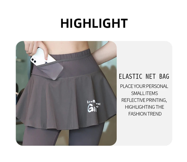 DRUR Women's 2-in-1 Sports Skirt Pants Pocket High Waist Yoga Women’s Sports Leggings Gym Running Tennis  Yoga Pants Y2K