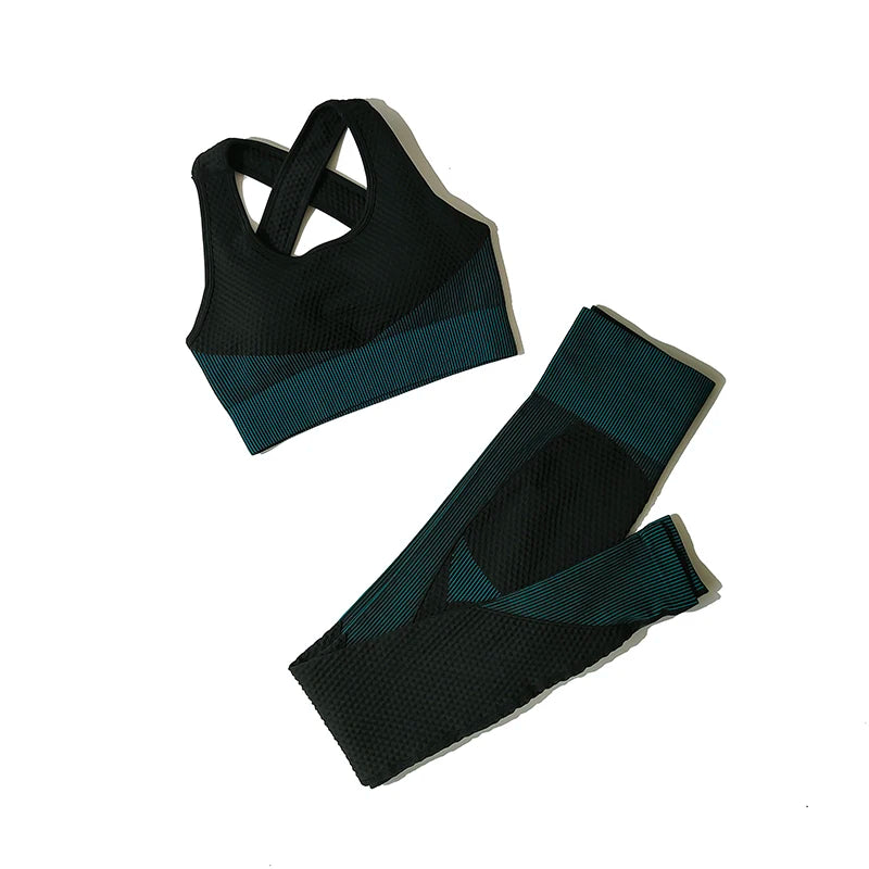 2/3Pcs Women Yoga Suit Seamless Knitted Yoga Pants Leggings Clothing Zipper Long Sleeve Crop Top Fitness Wear Sportswear Gym Set