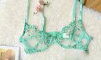 YUQI French Luxury Lingerie Set - Sexy Floral Embroidery Black Bra & Panty Set, Sheer Transparent Seductive Women's Intimates