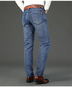 2024  Straight Regular Blue Stretch Denim Trousers Spring Autumn Men Classic Jeans Business Fashion Men's Smart Jeans