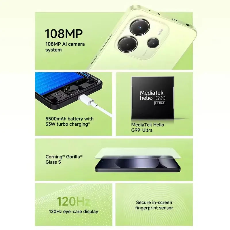 Global Version Redmi Note 14 4G smartphone MediaTek Helio G99-Ultra NFC 108MP Camera 6.67 ''AMOLED Screen 5500mAh Battery