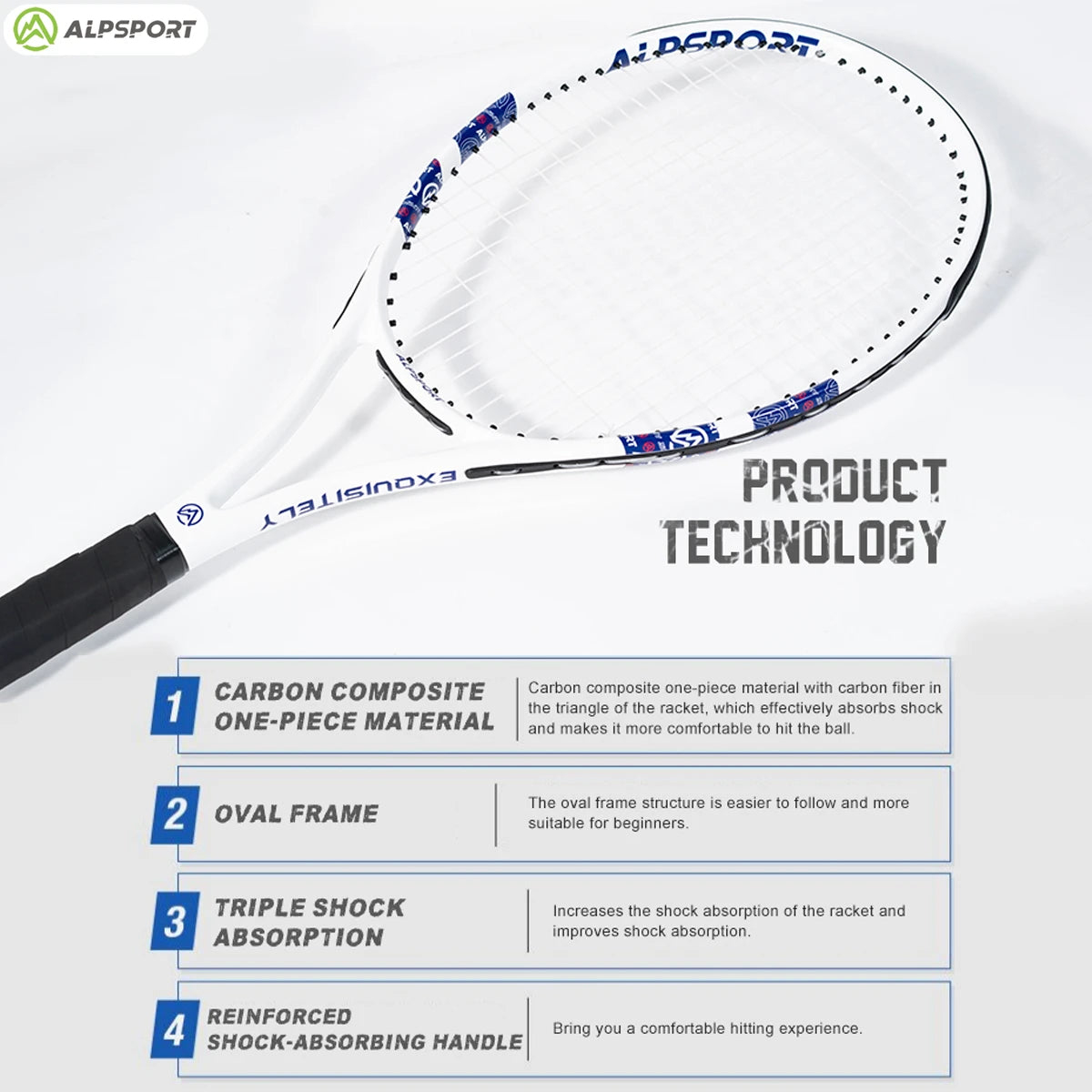 ALPSPORT Carbon Fiber Tennis Racket T800 18K-Professional Grade with Bag&Strap Lightweight Training Racquet for Adults Men&Women Image secondaire du produit