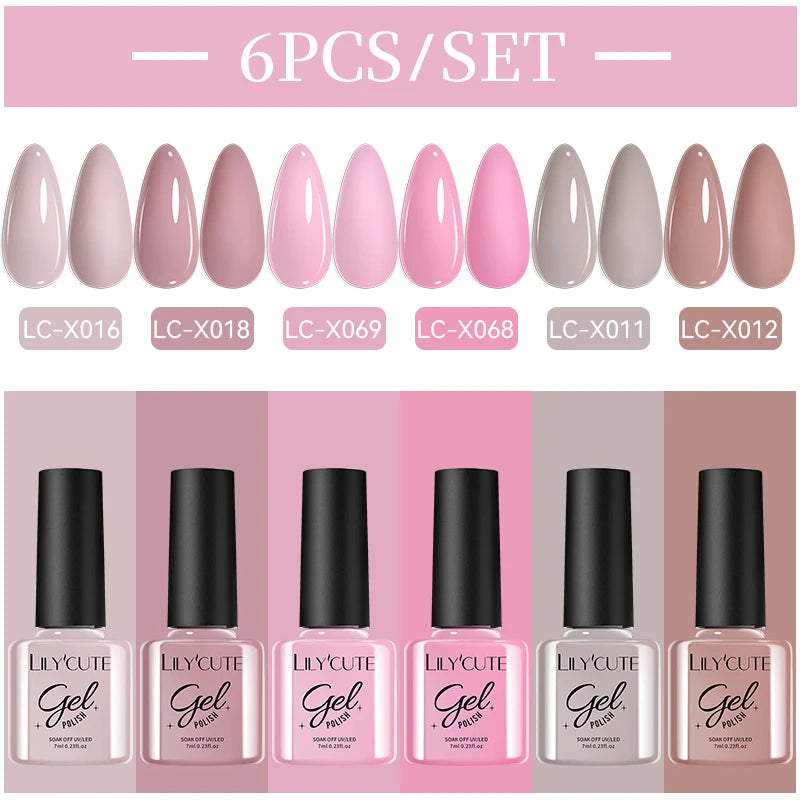 LILYCUTE Nail Gel Polish Set Pink Green Spring DIY Nail Art Design Long Lasting Soak Off UV Gel Manicure Painting Gel Vernis Kit