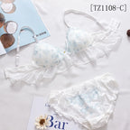 Female embroidered bow lingerie briefs set Japanese sweet bra set triangle cup without steel ring bra student underwear